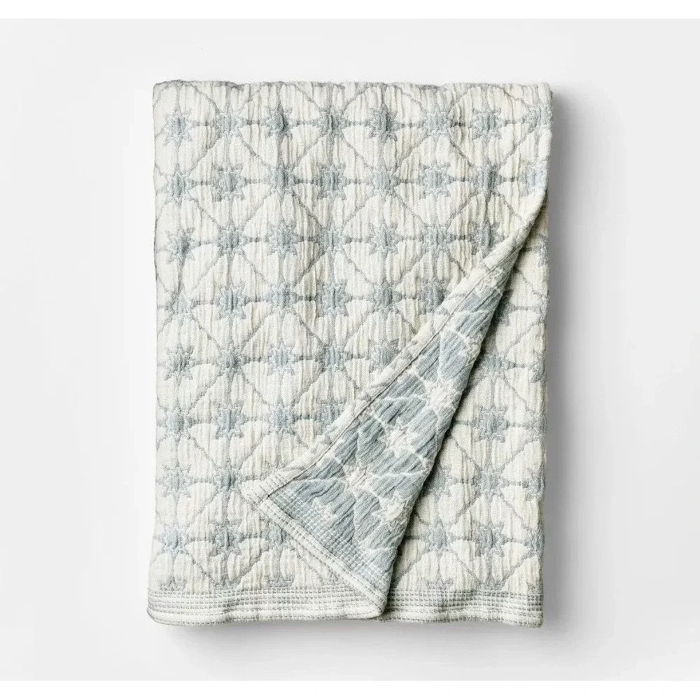 Threshold Studio McGee Star Matelasse Throw Blanket Light Blue White Textured